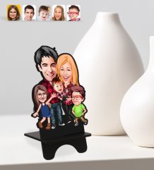 Kişiye Özel Aile Karikatürlü Ahşap Biblo Telefon Standı-5