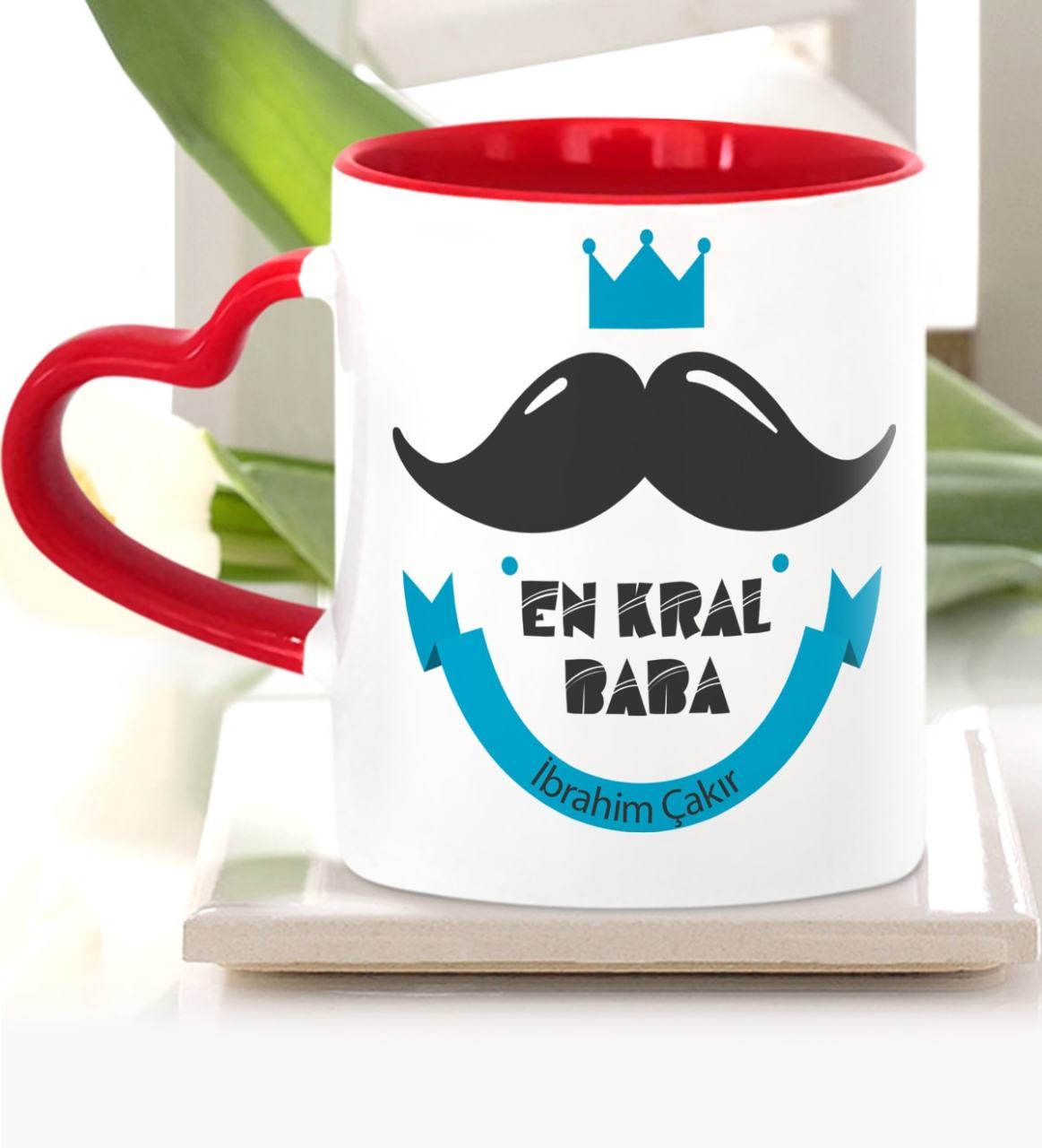 Kişiye Özel Babalar Günü Temalı Kırmızı Kalpli Kupa Bardak 15-497