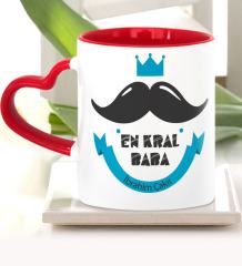 Kişiye Özel Babalar Günü Temalı Kırmızı Kalpli Kupa Bardak 15-497