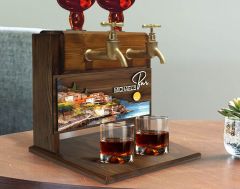BK Gift Kişiye Özel Kabartma Manzara Tasarımlı İsimli Çift Musluklu Doğal Ahşap İçki Standı-29, İçki Standı, Doğum Günü Hediyesi, Ev Hediyesi