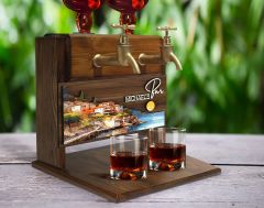 BK Gift Kişiye Özel Kabartma Manzara Tasarımlı İsimli Çift Musluklu Doğal Ahşap İçki Standı-29, İçki Standı, Doğum Günü Hediyesi, Ev Hediyesi