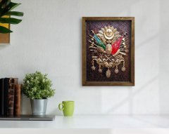 BK Home Osmanlı Arması Tasarımlı Doğal Masif Ahşap Çerçeveli Tablo-4