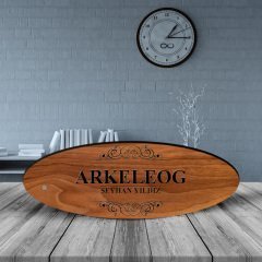Kişiye Özel Mesleki Arkeleog Ahşap Oval Masa İsimliği  - 1