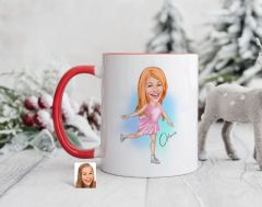Bk Gift Kişiye Özel Buz Pateni Karikatürlü Kırmızı Kupa Bardak-1, Sevgiliye Hediye, Arkadaşa Hediye