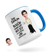 Kişiye Özel Erkek Her Şey Yolundaymış Gibi Karikatürlü Mavi Kupa Bardak-3