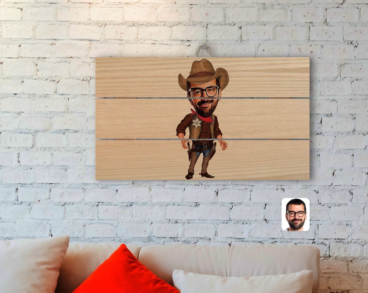 Kişiye Özel Kovboy Karikatürlü Otantik Ahşap Palet Tablo-1
