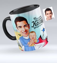 Kişiye Özel Bay Kadın Hastalıkları ve Doğum Uzmanı Karikatürlü Siyah Kupa Bardak - 1