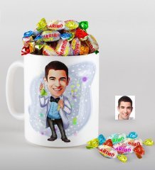 Kişiye Özel Bay Kimya Öğretmeni Karikatürlü Kupa ve Haribo Fruitbons Şeker Hediye Seti-3