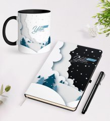 Kişiye Özel Yılbaşı Mutlu Yıllar Siyah Defter Kalem ve Kupa Seti-26