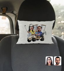 Kişiye Özel Sevgililer Karikatürlü Dikdörtgen Araç Koltuk Yastığı-96