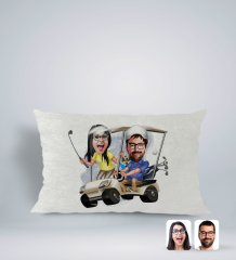 Kişiye Özel Sevgililer Karikatürlü Dikdörtgen Araç Koltuk Yastığı-96