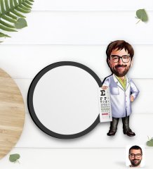 Kişiye Özel Erkek Göz Doktoru Karikatürlü Ahşap Bardak Altlığı-1
