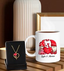 BK Gift Kişiye Özel Kupa ve Zirkon Taşlı Aşk Çiçeği Kalp Kolye-2, Sevgiliye Hediye, Doğum Günü Hediyesi, Yıl Dönümü Hediyesi