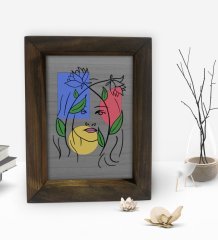 BK Gift Woman Line Tasarımlı Dekoratif Doğal Masif Ahşap Çerçeve 15x20cm-5