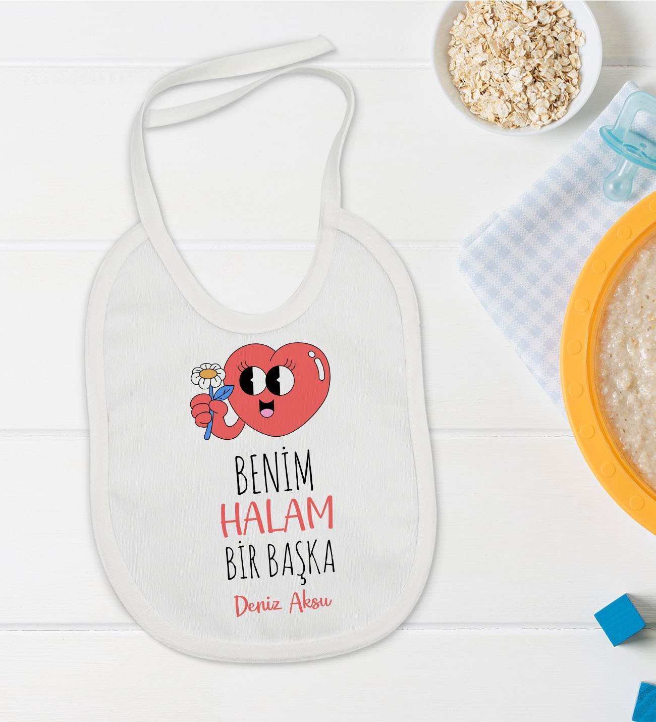 BK Kids Kişiye Özel Benim Halam Bir Başka Tasarımlı Bebek Mama Önlüğü - Model 1