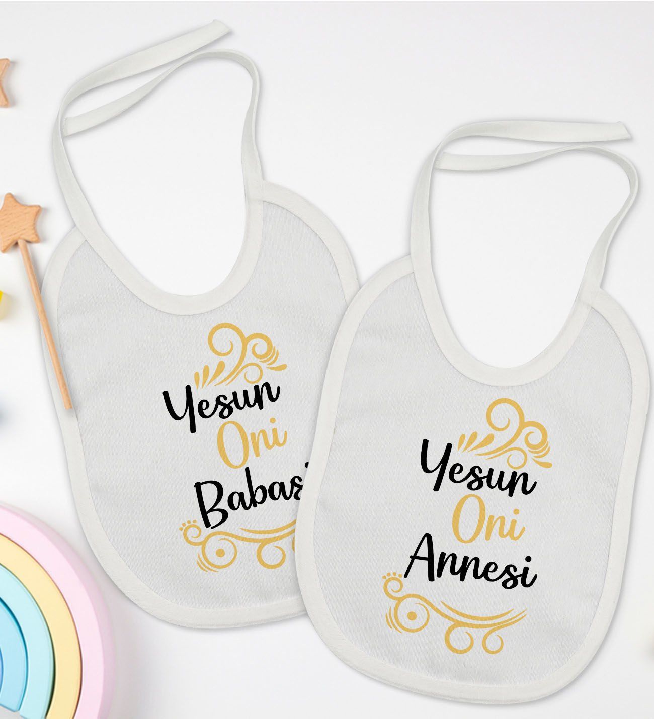 BK Kids Yesun Oni Annesi ve Babasi Tasarımlı 2’li Beyaz Mama Önlüğü-1