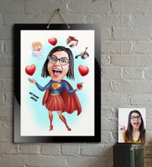Kişiye Özel Süper Anne Karikatür Ahşap Tablo