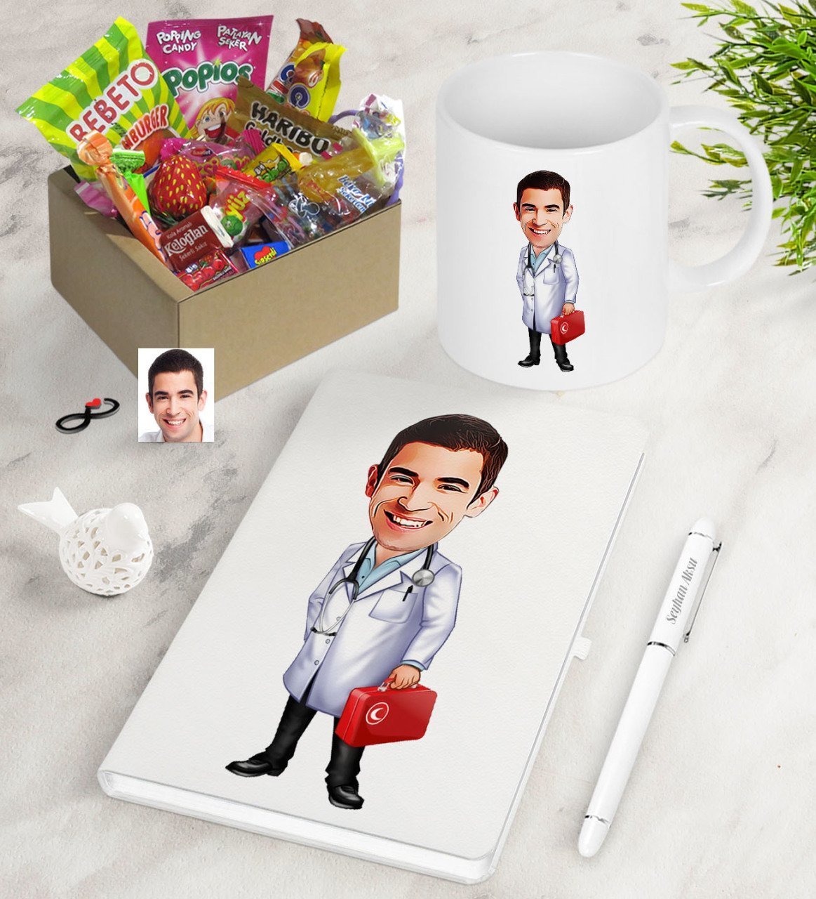 Kişiye Özel Bay Doktor Karikatürlü Nostaljik Lezzetler Defter Kalem Kupa Hediye Seti-5