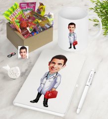 Kişiye Özel Bay Doktor Karikatürlü Nostaljik Lezzetler Defter Kalem Kupa Hediye Seti-5
