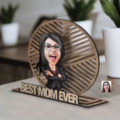 BK Gift Kişiye Özel 3 Katmanlı Anne Karikatürlü Ahşap Biblo-19 Anneye Hediye, Anneler Günü Hediyeleri