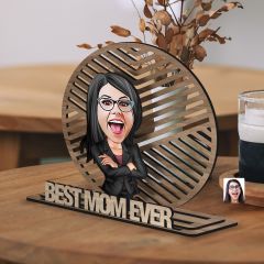 BK Gift Kişiye Özel 3 Katmanlı Anne Karikatürlü Ahşap Biblo-19 Anneye Hediye, Anneler Günü Hediyeleri