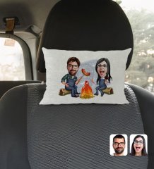 Kişiye Özel Sevgililer Karikatürlü Dikdörtgen Araç Koltuk Yastığı-95