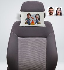 Kişiye Özel Sevgililer Karikatürlü Dikdörtgen Araç Koltuk Yastığı-95
