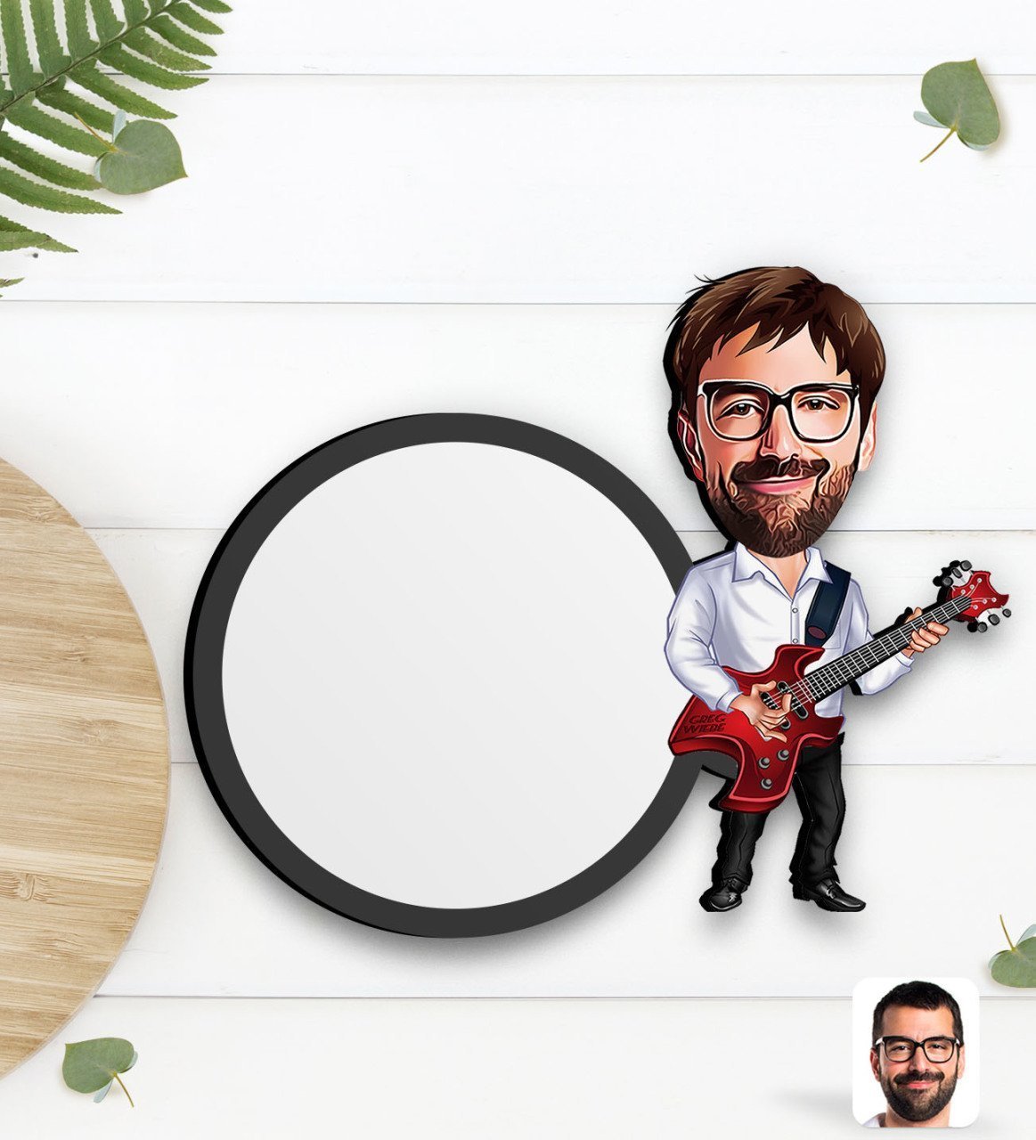 Kişiye Özel Erkek Gitarist Karikatürlü Ahşap Bardak Altlığı-2