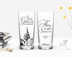 Kişiye Özel Renkli Baskılı Şimdi Galata'da Tasarımlı İkili Rakı Bardağı Seti-1