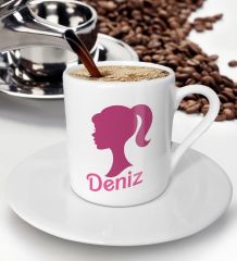 Bk Gift Kişiye Özel Barbie Tasarımlı Türk Kahvesi Fincanı-1, Barbie Filmi, Barbie Hediyelik Eşya, Arkadaşa Hediye