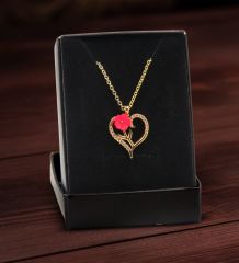 BK Gift Kişiye Özel Kupa ve Zirkon Taşlı Aşk Çiçeği Kalp Kolye-1, Sevgiliye Hediye, Doğum Günü Hediyesi, Yıl Dönümü Hediyesi