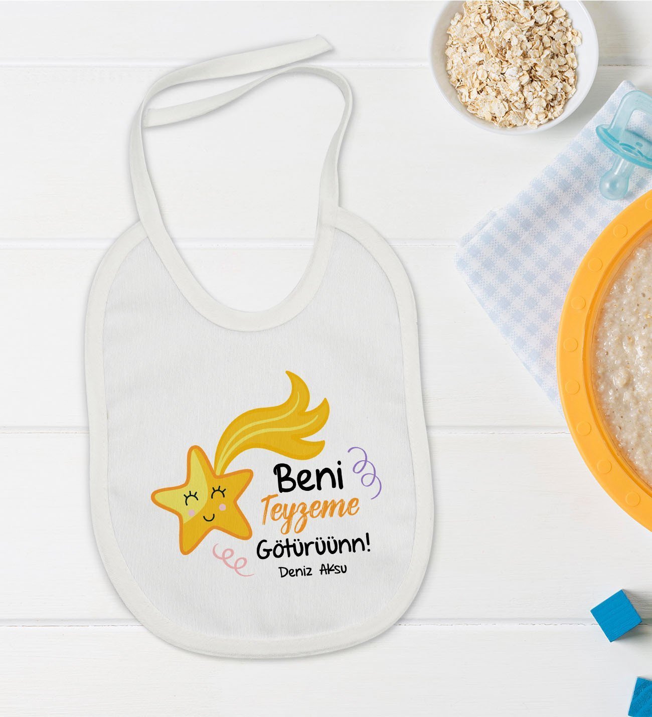 BK Kids Kişiye Özel Beni Yavaşça Teyzeme Götürün Tasarımlı Bebek Mama Önlüğü - Model 1