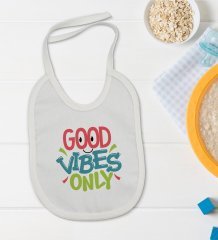 BK Kids Good Vibes Only Tasarımlı Bebek Body Zıbın ve Mama Önlüğü Hediye Seti - Model 1