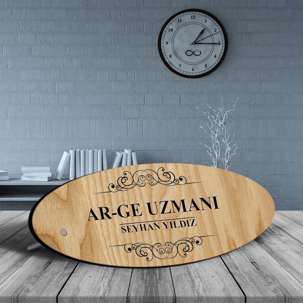 Kişiye Özel Mesleki Ar-Ge Uzmanı Ahşap Oval Masa İsimliği  - 2