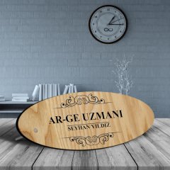 Kişiye Özel Mesleki Ar-Ge Uzmanı Ahşap Oval Masa İsimliği  - 2