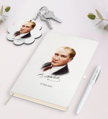 Kişiye Özel Atatürk Temalı Beyaz Defter Kalem ve Anahtarlık Hediye Seti-12