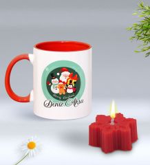 Yılbaşı Hediyesi BK Gift Kişiye Özel Yeni Yıl Tasarımlı Kırmızı Kupa Bardak ve Kırmızı Kar Tanesi Kokulu Mum Hediye Seti-3, Sevgiliye, Arkadaşa Hediye