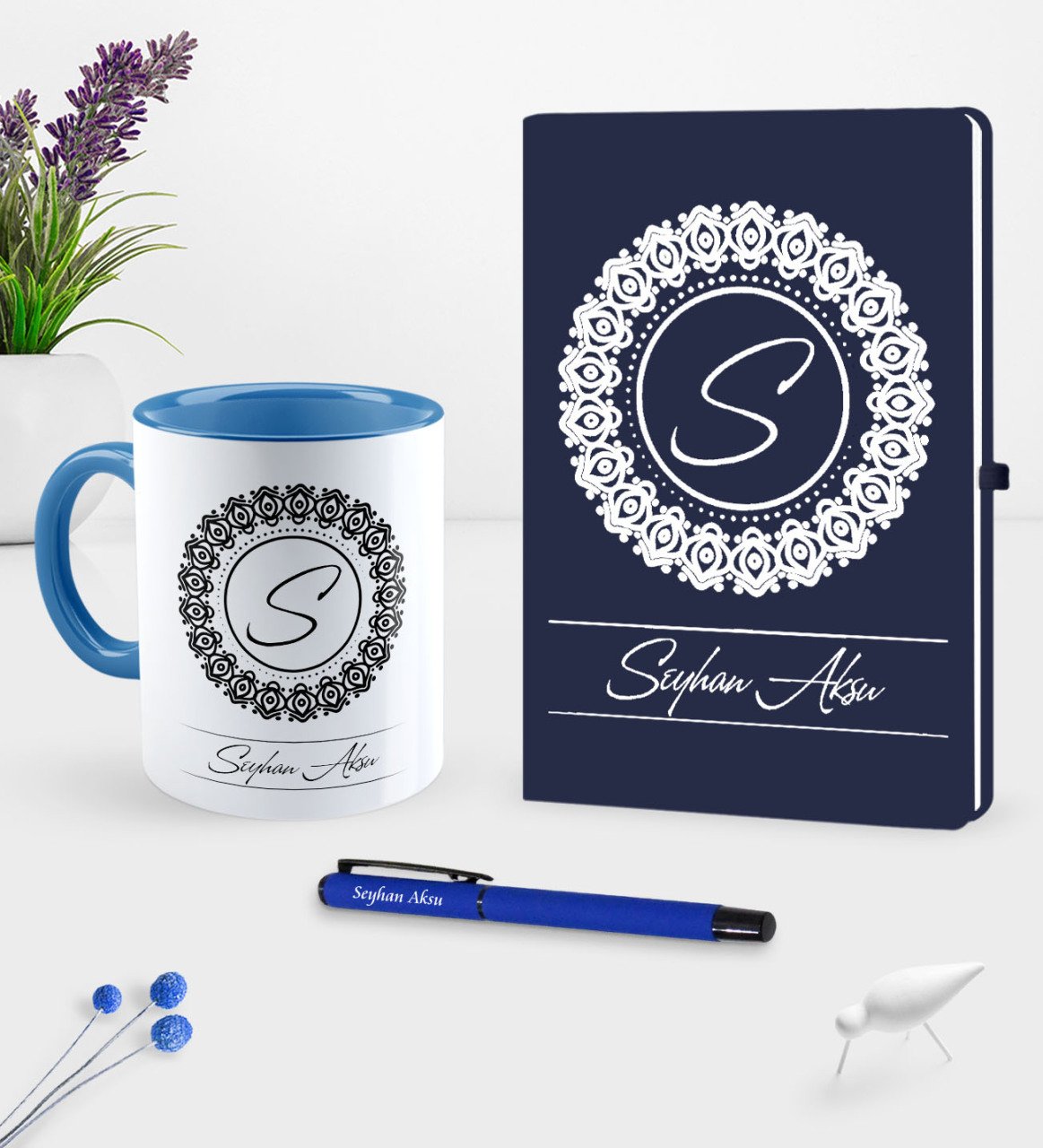 Kişiye Özel İsimli Lacivert Defter Kalem Kupa Seti - 2