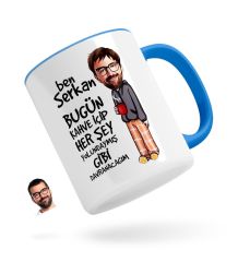 Kişiye Özel Erkek Her Şey Yolundaymış Gibi Karikatürlü Mavi Kupa Bardak-1