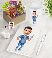 Kişiye Özel Bay Doktor Karikatürlü Nostaljik Lezzetler Defter Kalem Kupa Hediye Seti-3