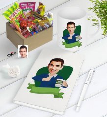 Kişiye Özel Bay En İyi Öğretmen Karikatürlü Nostaljik Lezzetler Defter Kalem Kupa Seti