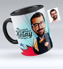 Kişiye Özel Bay Hakim Karikatürlü Siyah Kupa Bardak - 1