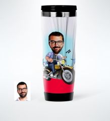 Kişiye Özel Bay Motorcu Karikatürlü Çelik Termos Bardak - 1