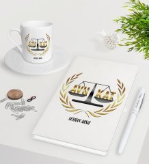 Kişiye Özel Avukat Beyaz Defter Kalem Türk Kahvesi Fincanı Seti-1