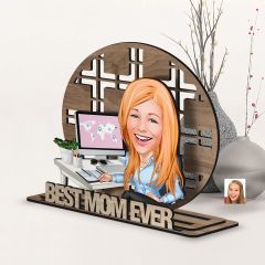 BK Gift Kişiye Özel 3 Katmanlı Anne Karikatürlü Ahşap Biblo-18 Anneye Hediye, Anneler Günü Hediyeleri