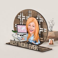 BK Gift Kişiye Özel 3 Katmanlı Anne Karikatürlü Ahşap Biblo-18 Anneye Hediye, Anneler Günü Hediyeleri