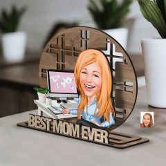 BK Gift Kişiye Özel 3 Katmanlı Anne Karikatürlü Ahşap Biblo-18 Anneye Hediye, Anneler Günü Hediyeleri