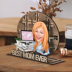 BK Gift Kişiye Özel 3 Katmanlı Anne Karikatürlü Ahşap Biblo-18 Anneye Hediye, Anneler Günü Hediyeleri