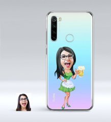 Kişiye Özel Bayan Karikatürlü Xiaomi Redmi Note 8 İnce Şeffaf Silikon Telefon Kapağı-30