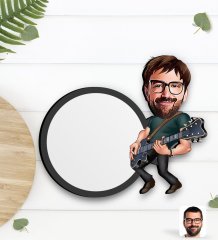 Kişiye Özel Erkek Gitarist Karikatürlü Ahşap Bardak Altlığı-1